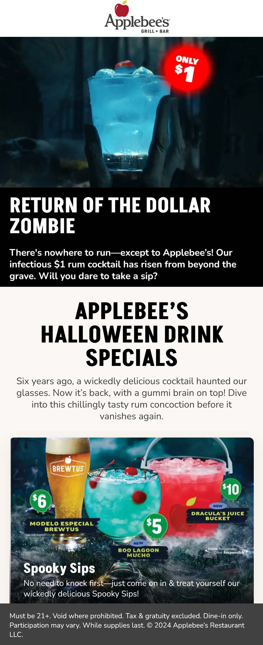 Applebees restaurants Coupon  $1 rum cocktail all month at Applebees restaurants #applebees 