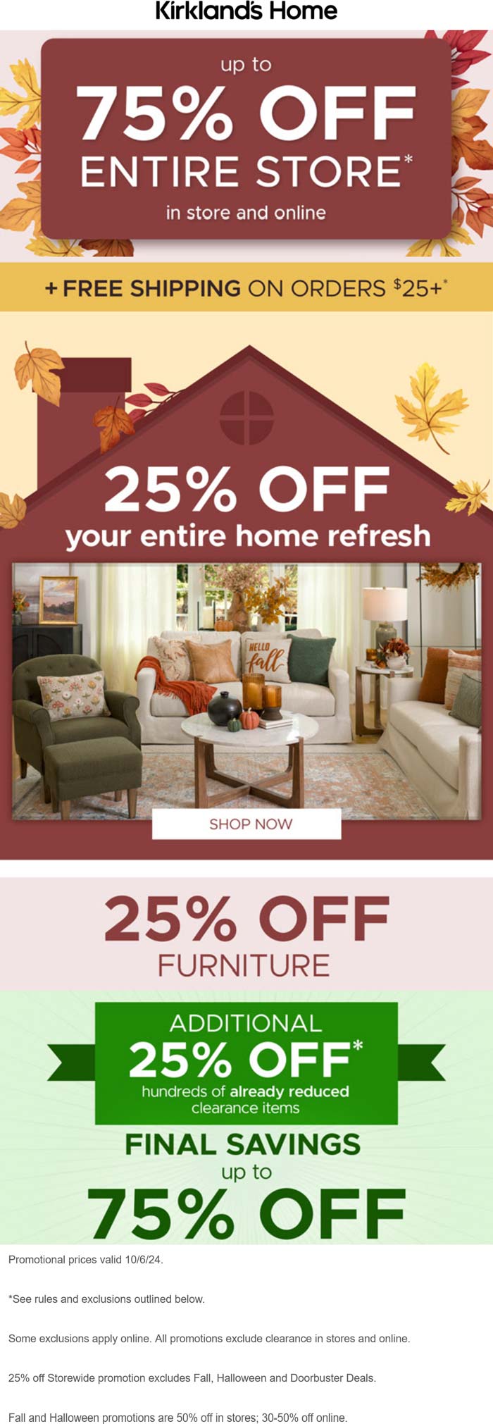 Kirklands stores Coupon  25% off entire home refresh & more today at Kirklands #kirklands 