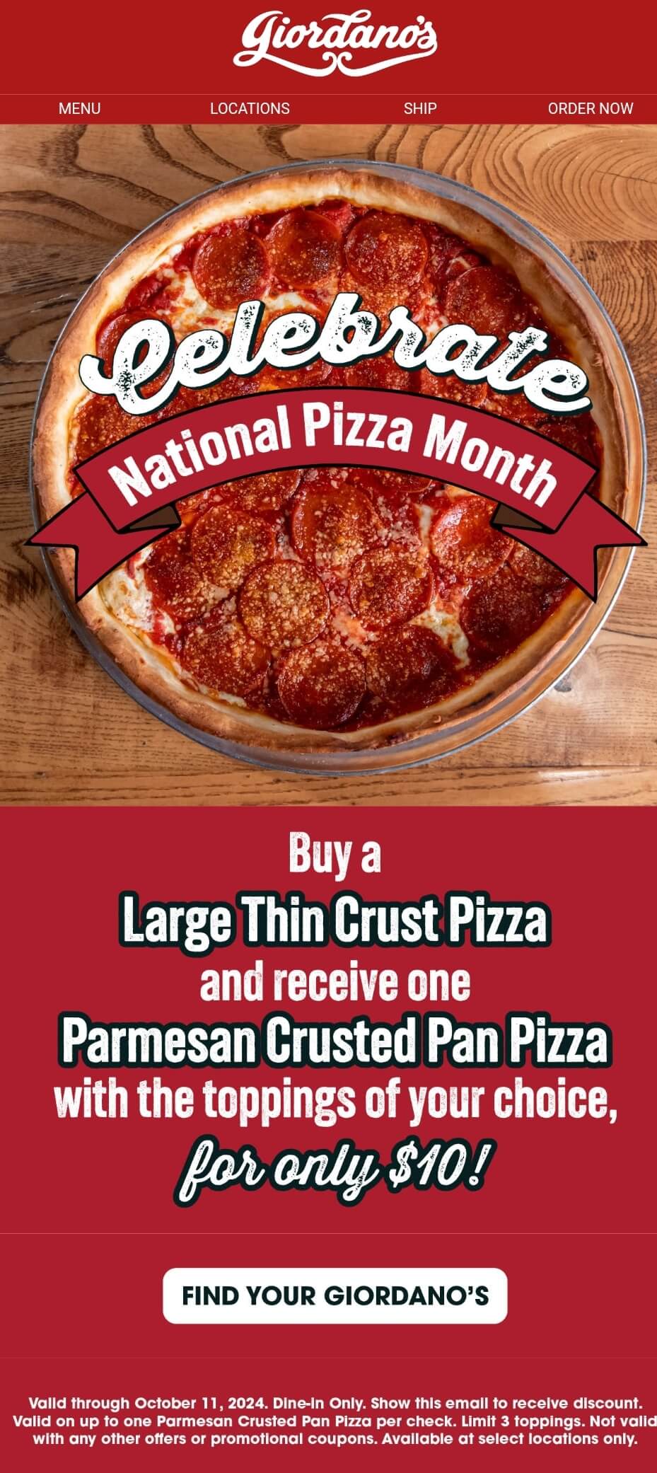 Giordanos restaurants Coupon  $10 pan pizza with your thin crust at Giordanos #giordanos 