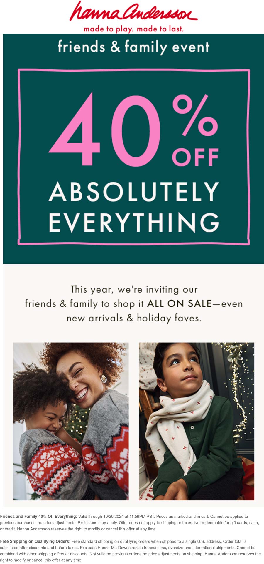 Hanna Andersson stores Coupon  40% off everything at Hanna Andersson #hannaandersson 