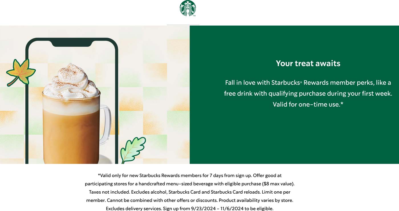 Starbucks restaurants Coupon  New rewards peeps score a free drink via login at Starbucks coffee #starbucks 