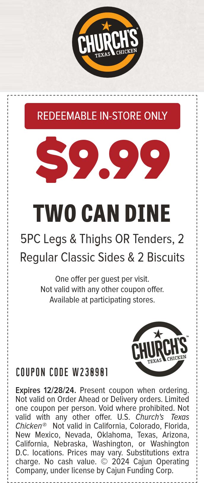 Churchs Texas Chicken coupons & promo code for July 2025