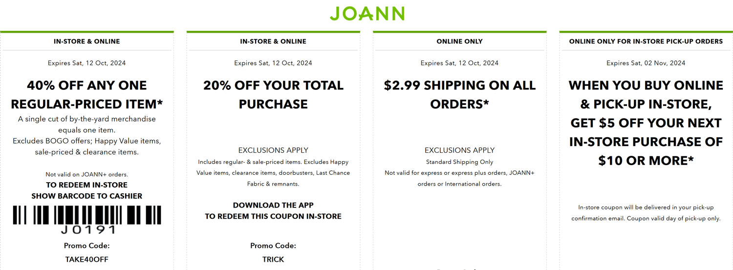 Joann stores Coupon  40% off a single item at Joann, or online via promo code TAKE40OFF #joann 