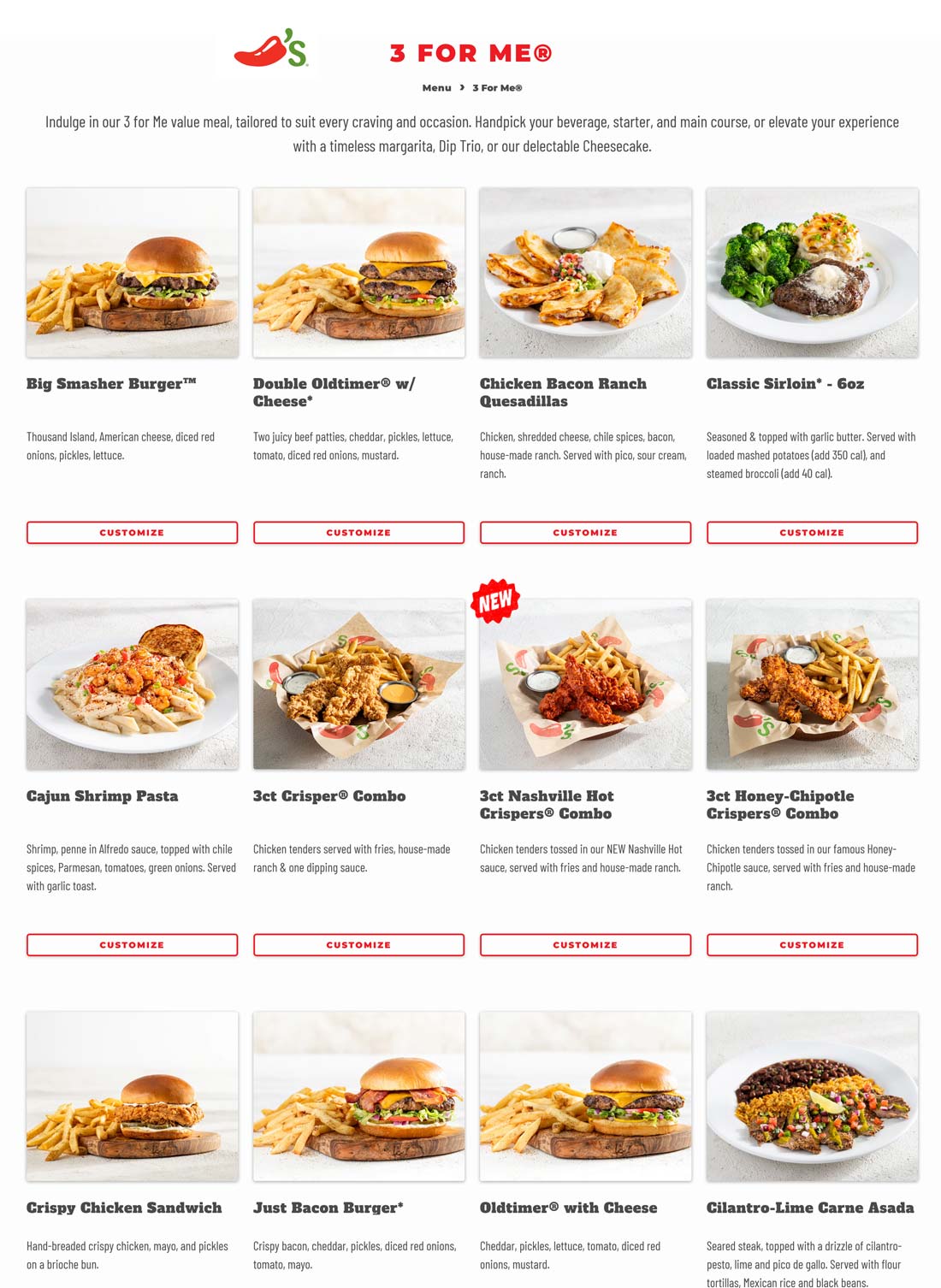 Chilis restaurants Coupon  Various 3-for-me meal deals = $11 at Chilis restaurants #chilis 