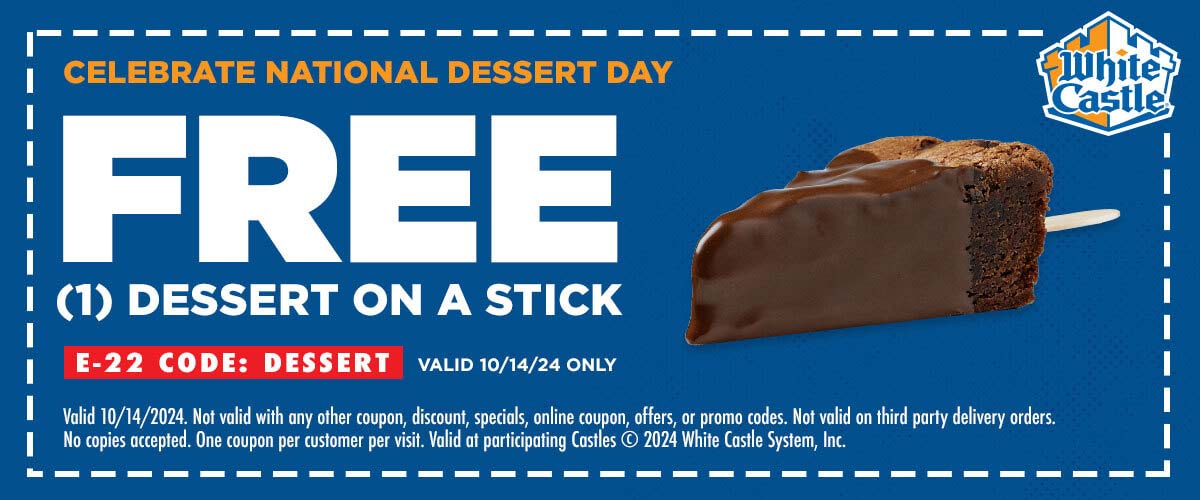 White Castle restaurants Coupon  Free dessert on a stick today at White Castle #whitecastle 