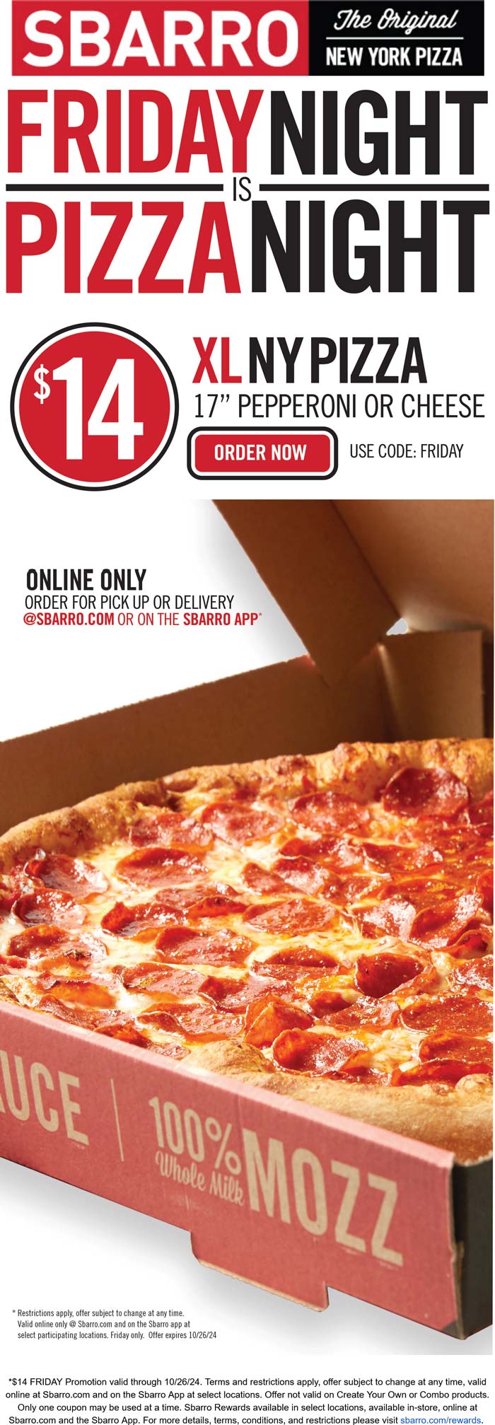 Sbarro restaurants Coupon  XL pepperoni or cheese = $14 today at Sbarro pizza #sbarro 