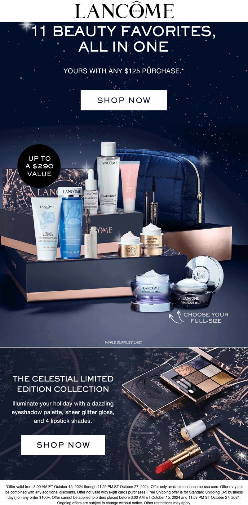 Lancome stores Coupon  Free 11pc on $125 online at Lancome #lancome 