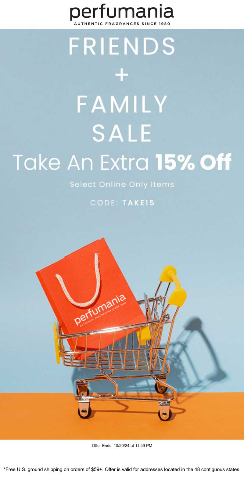 Perfumania stores Coupon  Extra 15% off online today at Perfumania via promo code TAKE15 #perfumania 