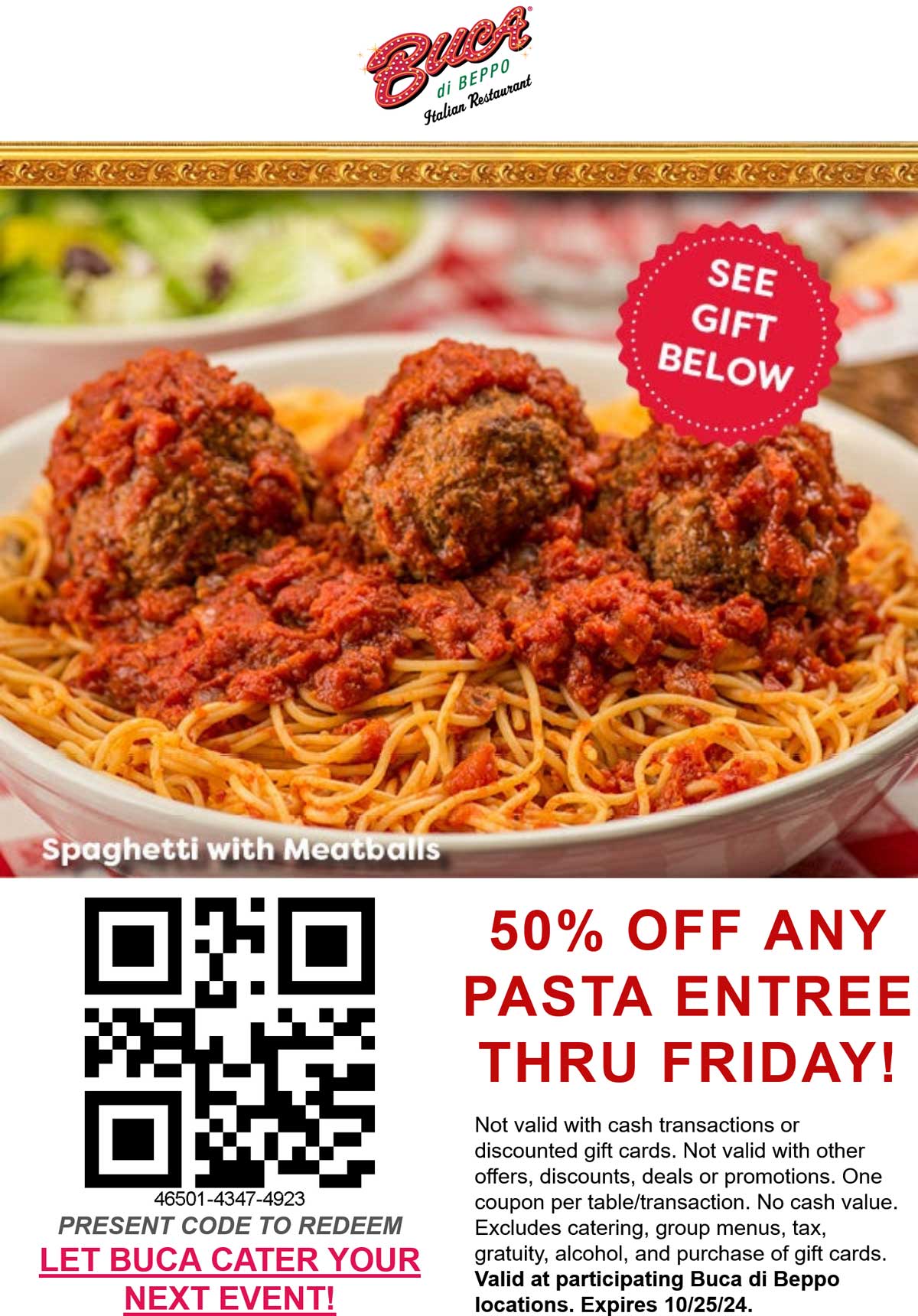 Buca di Beppo restaurants Coupon  50% off any pasta entree at Buca di Beppo #bucadibeppo 