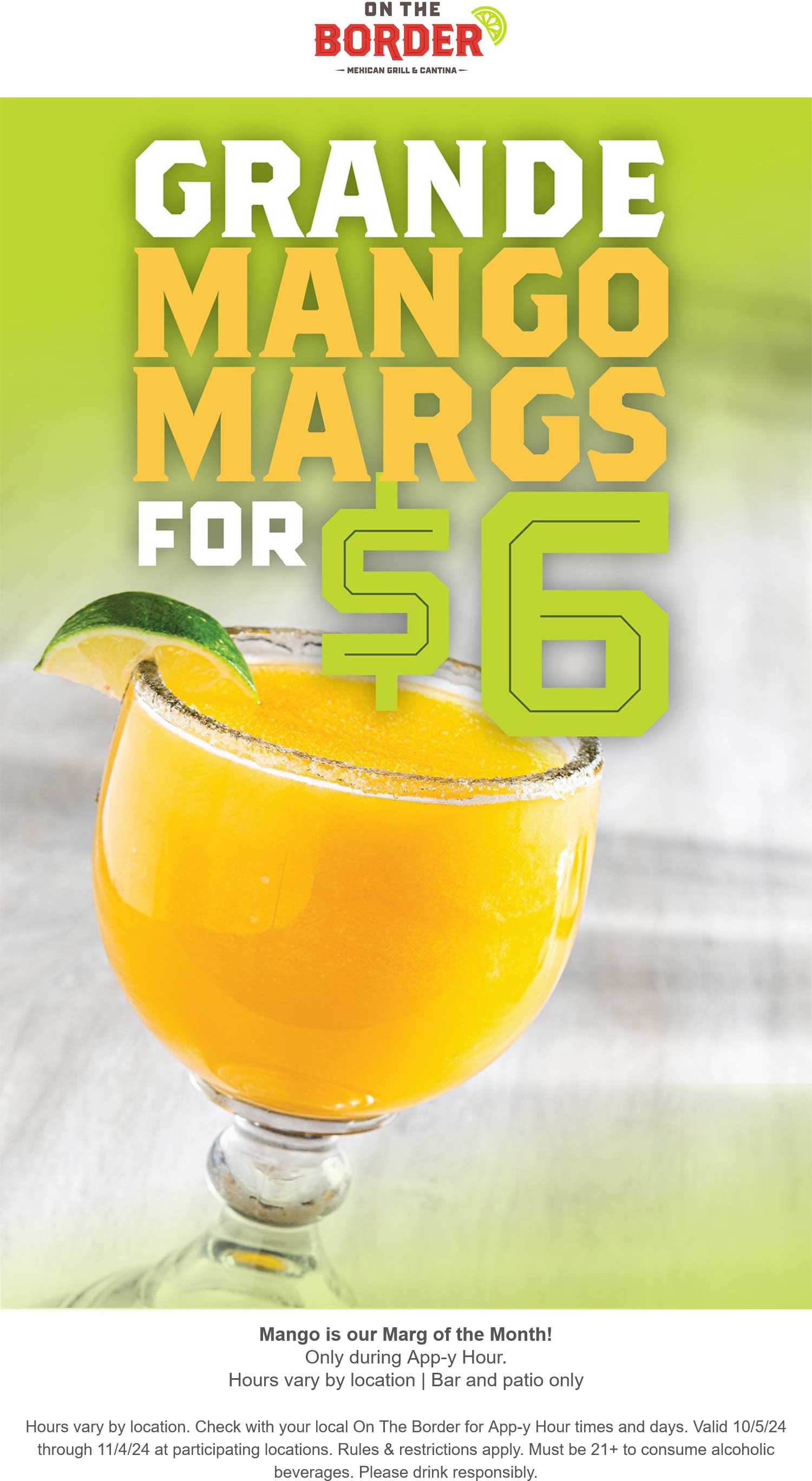 On The Border restaurants Coupon  $6 mango margaritas at On The Border restaurants #ontheborder 