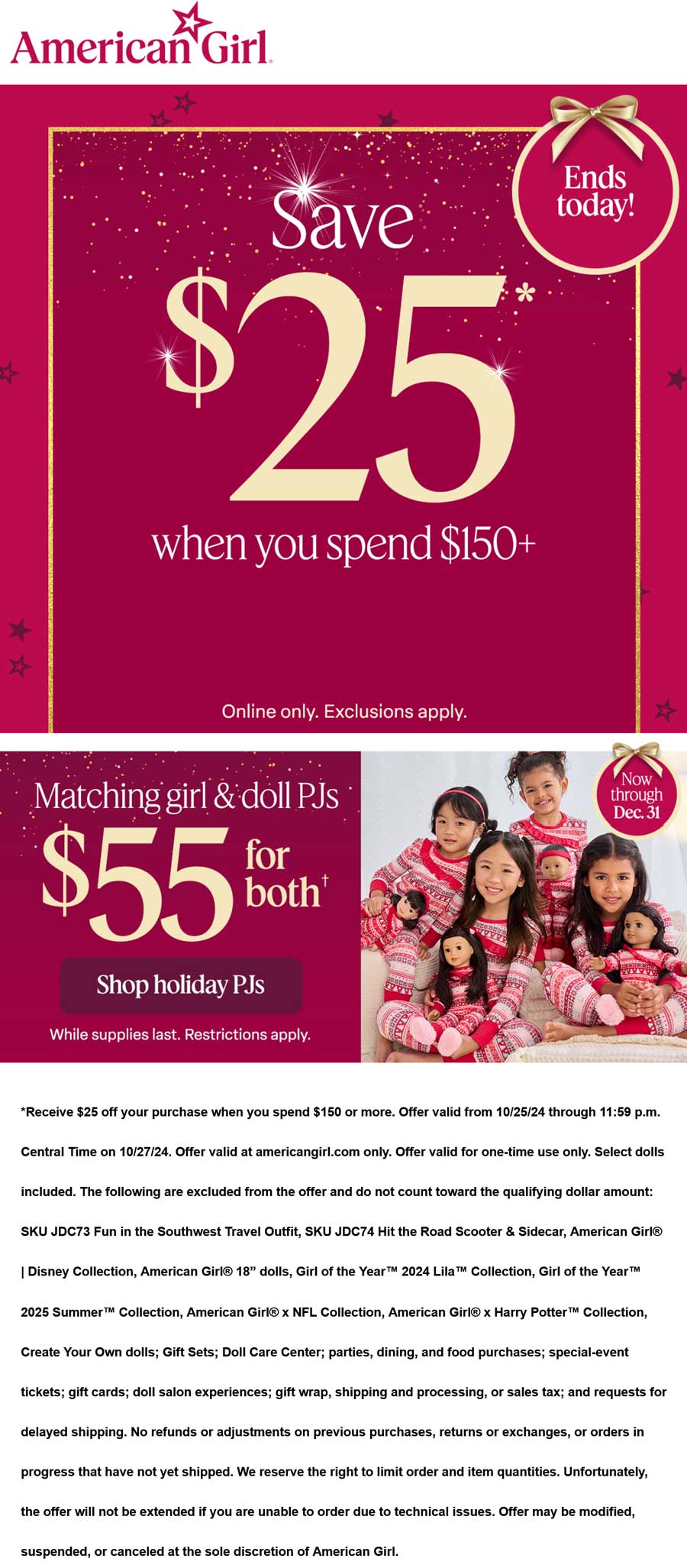 American Girl stores Coupon  $25 off $150 today at American Girl #americangirl 