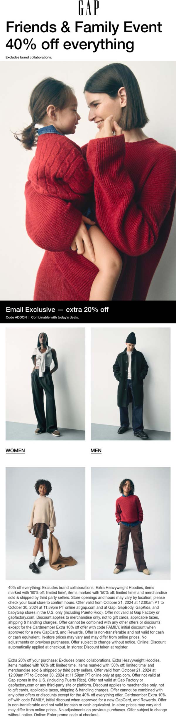 Gap stores Coupon  60% off everything online today at Gap via promo code ADDON #gap 