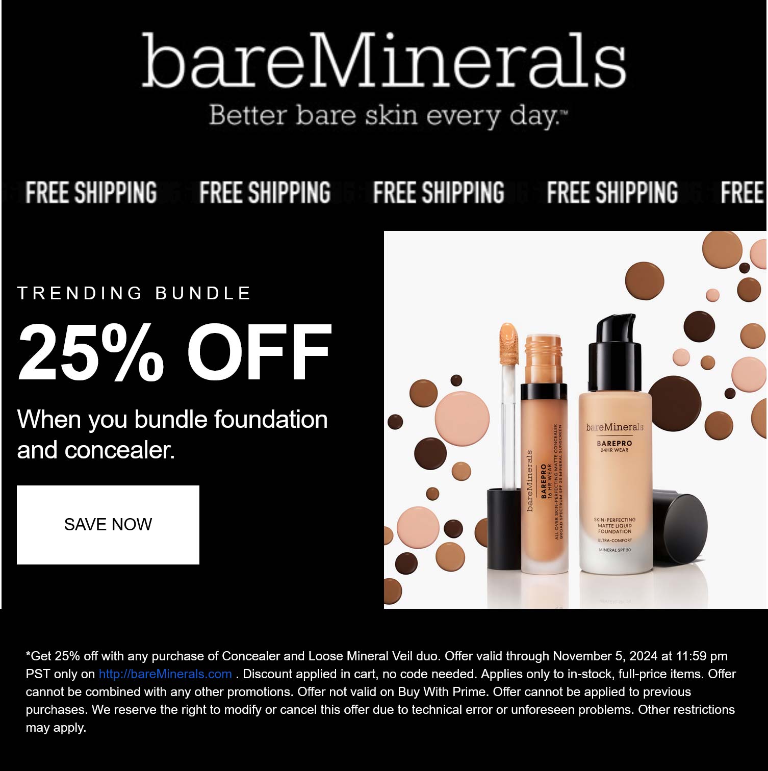 bareMinerals stores Coupon  25% off bundled foundation & concealer at bareMinerals #bareminerals 