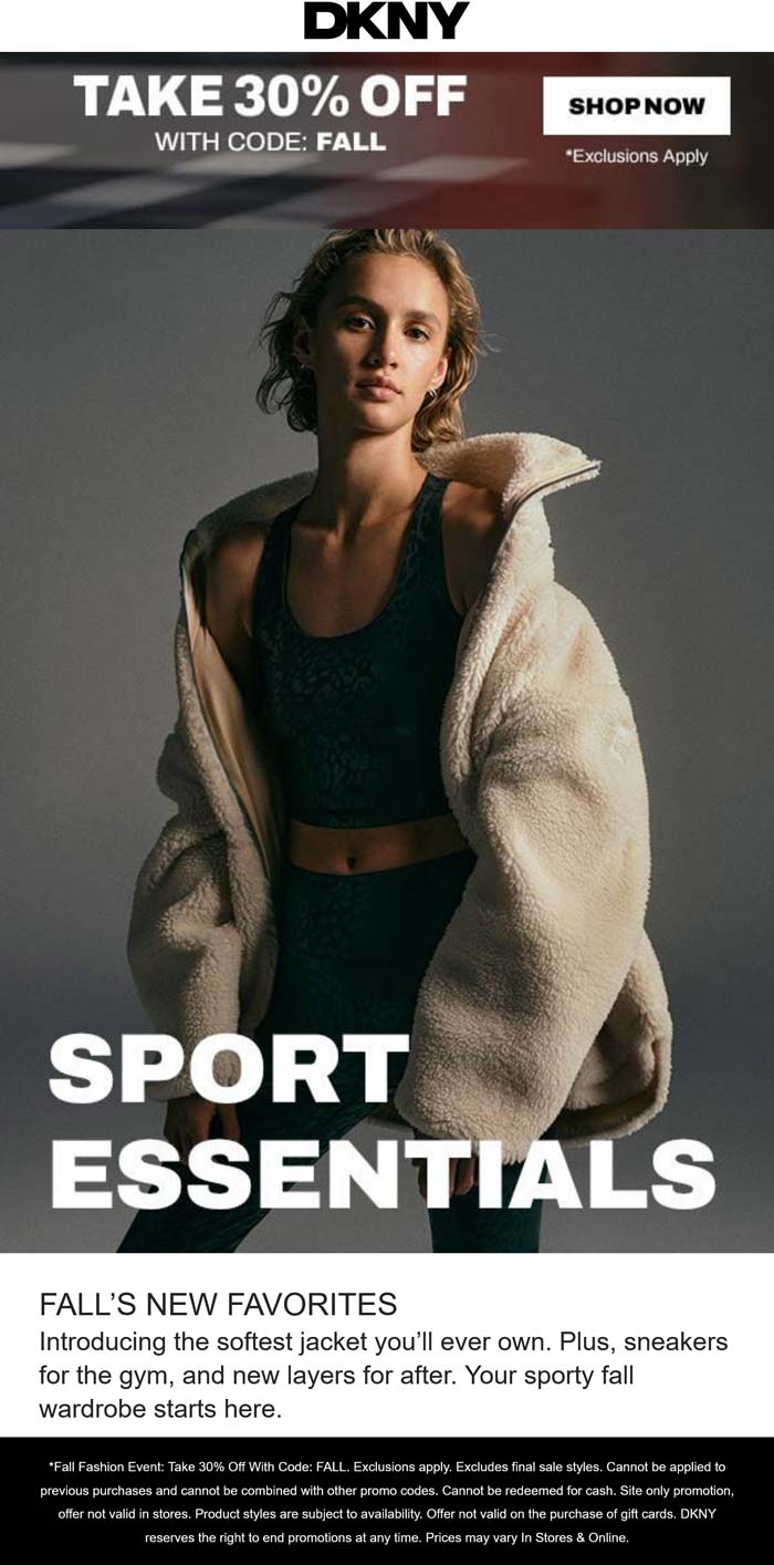 DKNY stores Coupon  30% off at DKNY via promo code FALL #dkny 