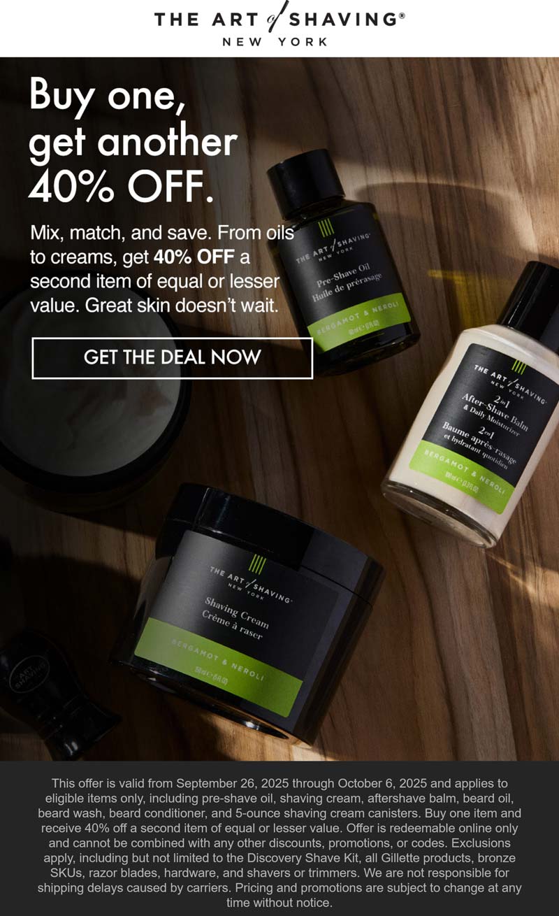 The Art of Shaving stores Coupon  Second item 40% off at The Art of Shaving #theartofshaving 