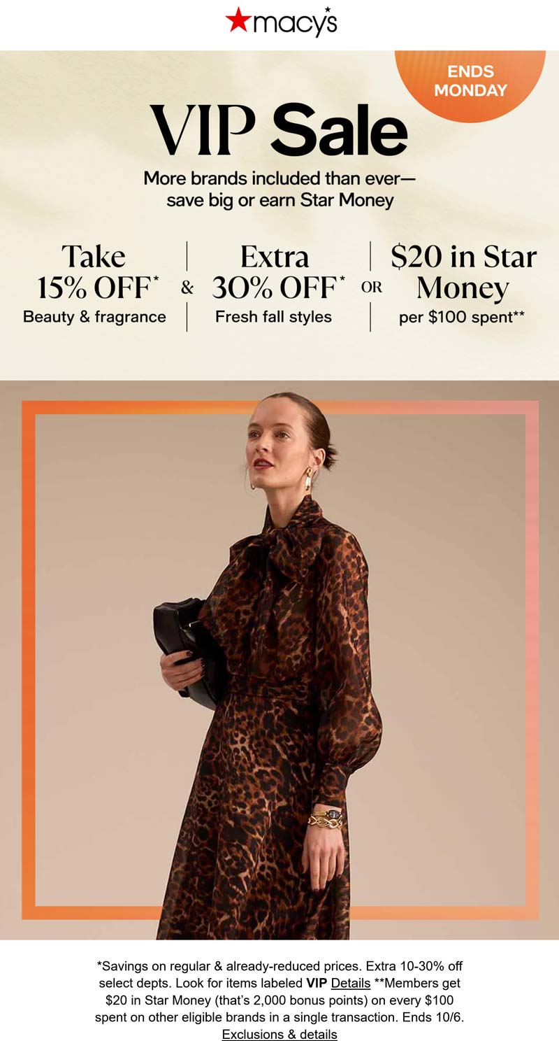 Macys stores Coupon  15-30% off at Macys, ditto online #macys 