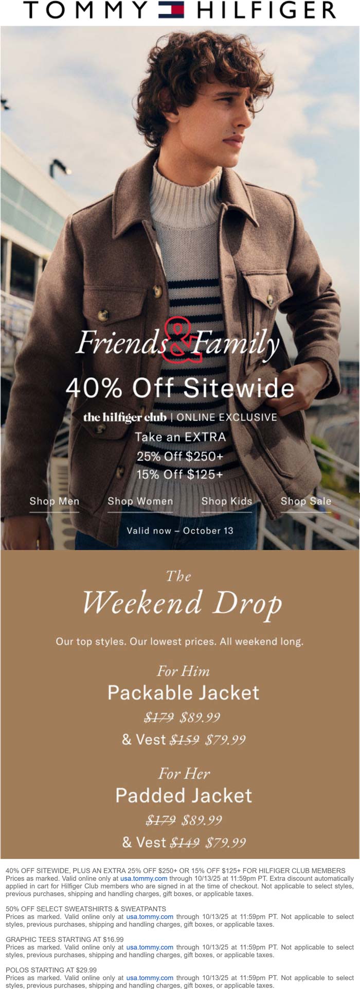 Tommy Hilfiger stores Coupon  40% off everything & extra 15-25% off $125+ online at Tommy Hilfiger #tommyhilfiger 