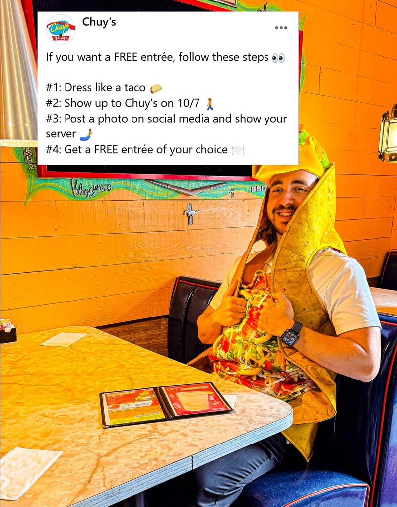 Chuys restaurants Coupon  Free entree dressed like a taco Tues at Chuys #chuys 