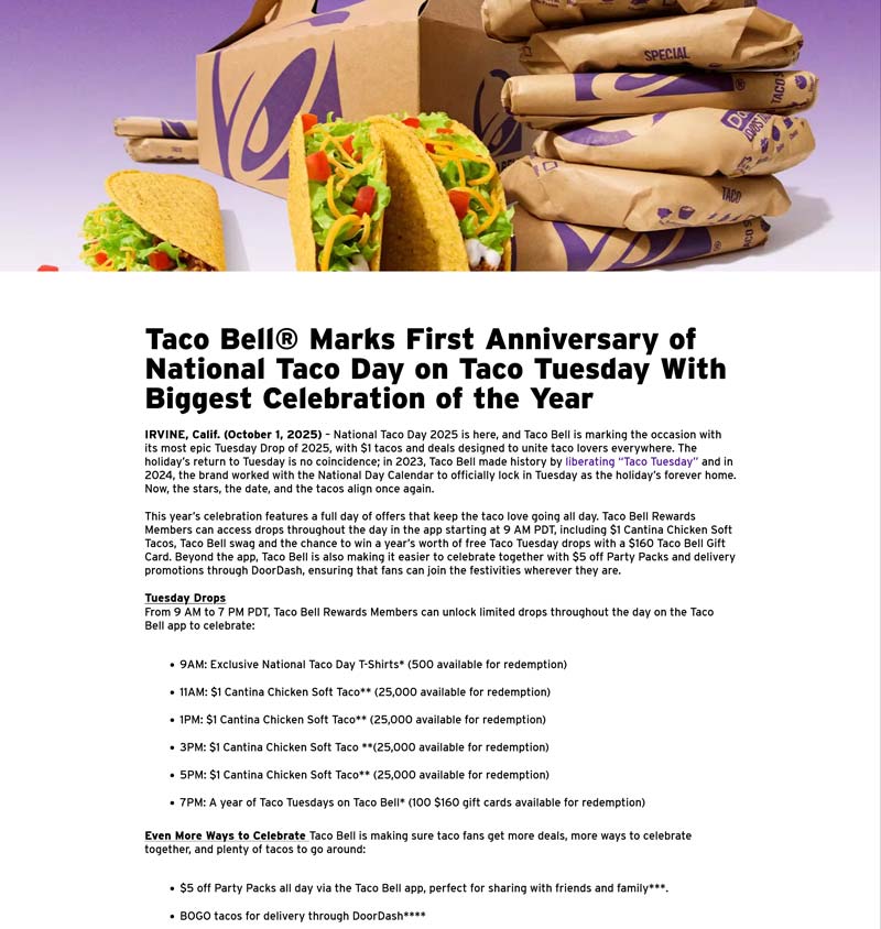 Taco Bell restaurants Coupon  $1 tacos & more Tuesday at Taco Bell #tacobell 