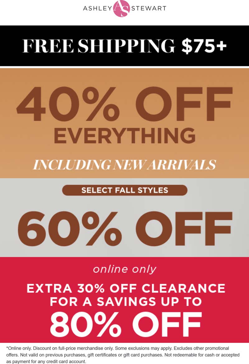 Ashley Stewart stores Coupon  40% off everything & more today at Ashley Stewart #ashleystewart 