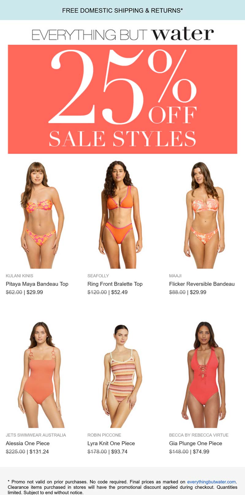 Everything But Water stores Coupon  25% off sale styles at Everything But Water #everythingbutwater 