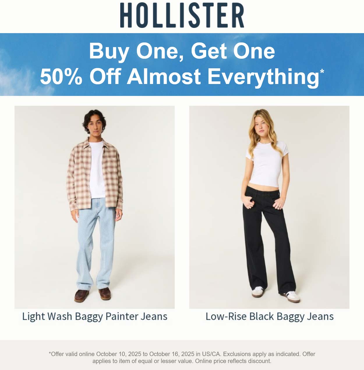 Hollister stores Coupon  Second item 50% off online at Hollister #hollister 