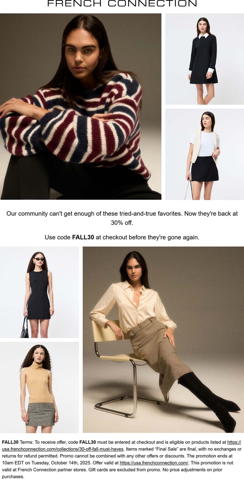French Connection stores Coupon  30% off at French Connection via promo code FALL30 #frenchconnection 