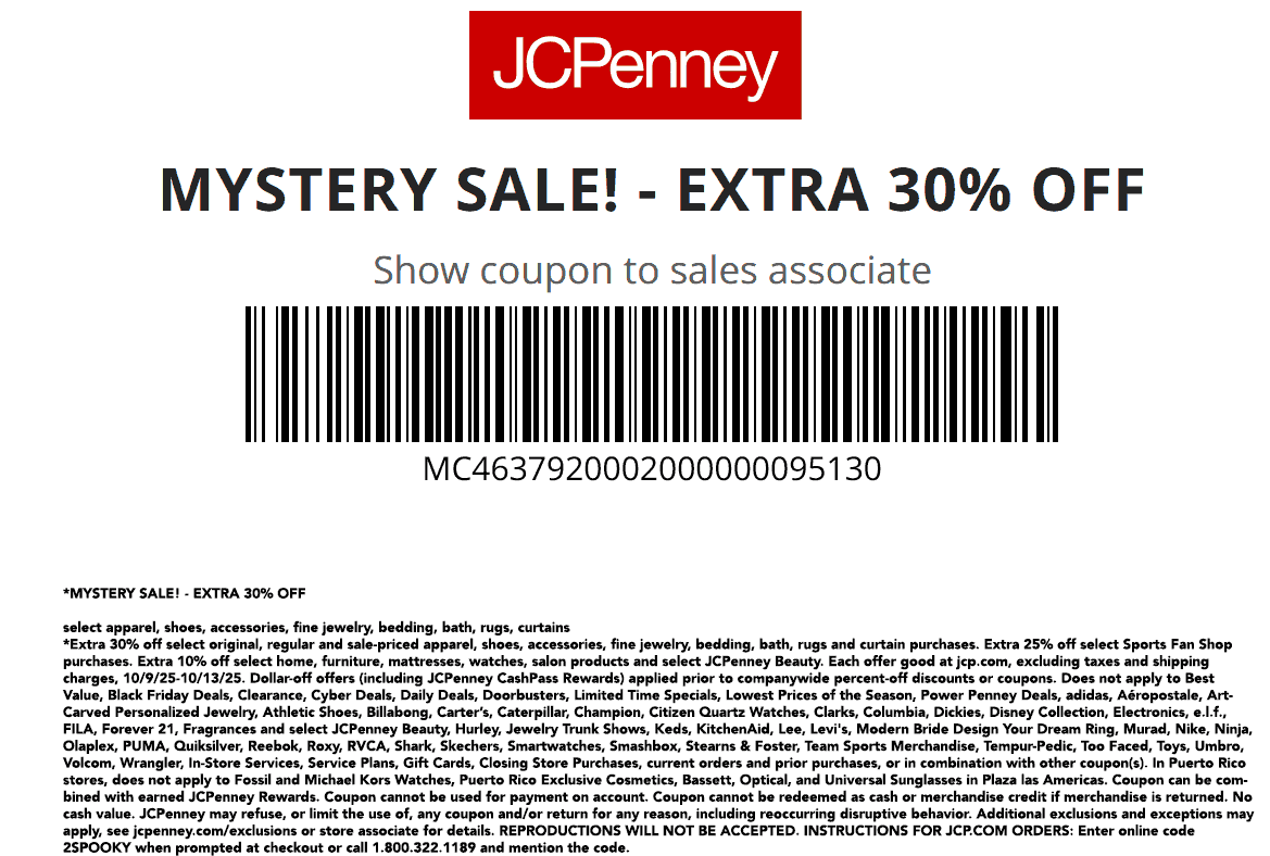 JCPenney stores Coupon  Extra 30% off at JCPenney, or online via promo code 2SPOOKY #jcpenney 