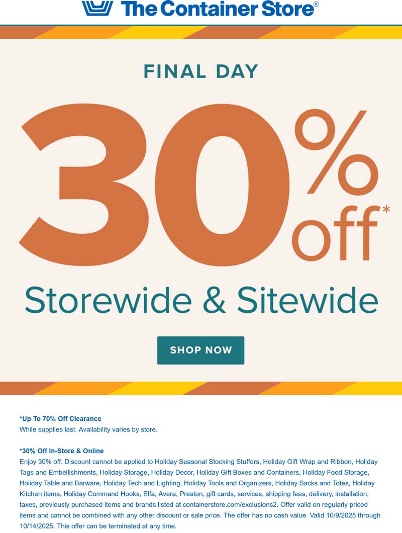 The Container Store coupons & promo code for October 2025