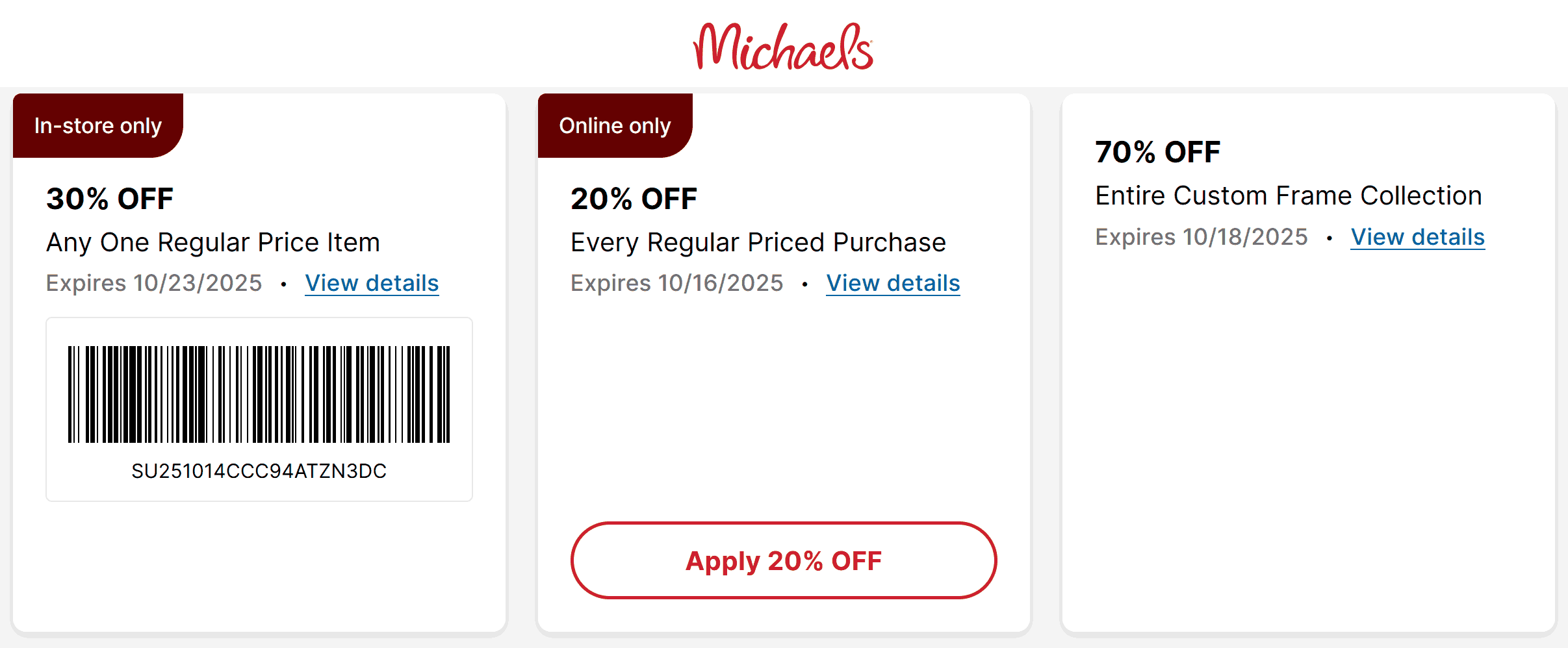 Michaels coupons & promo code for October 2025
