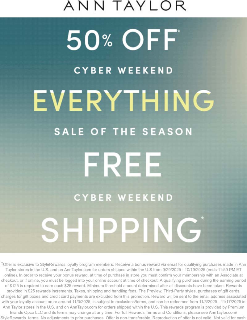 Ann Taylor coupons & promo code for October 2025