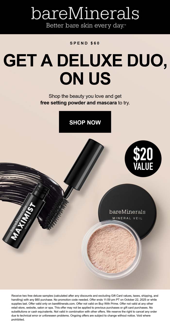 bareMinerals coupons & promo code for October 2025