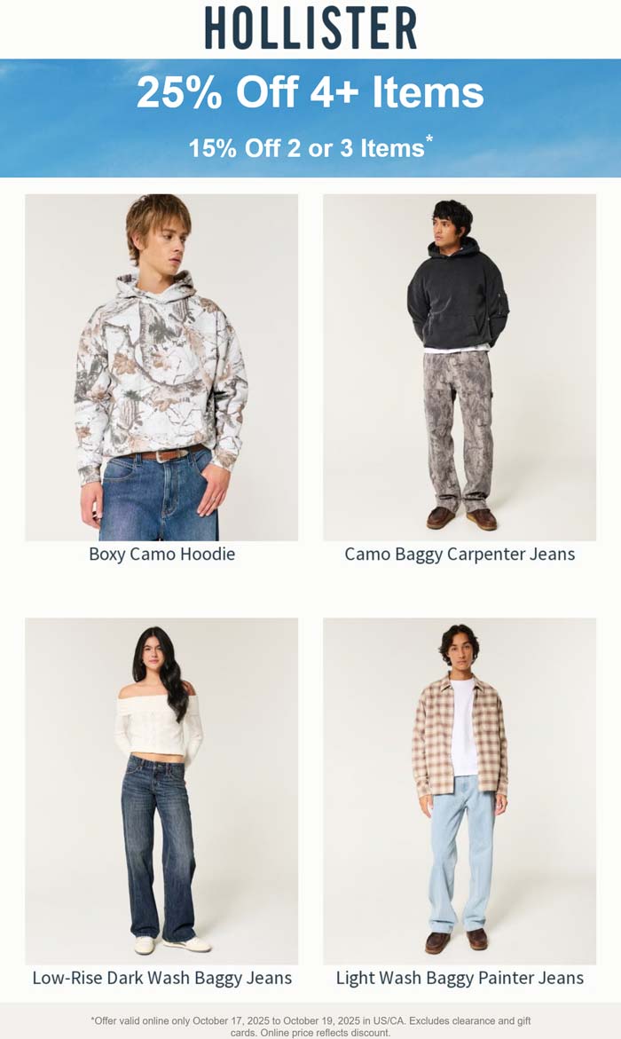 Hollister coupons & promo code for October 2025