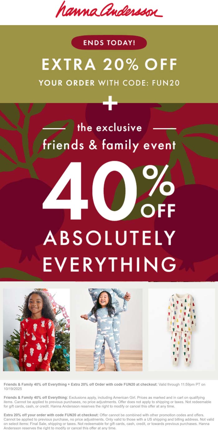 Hanna Andersson coupons & promo code for October 2025