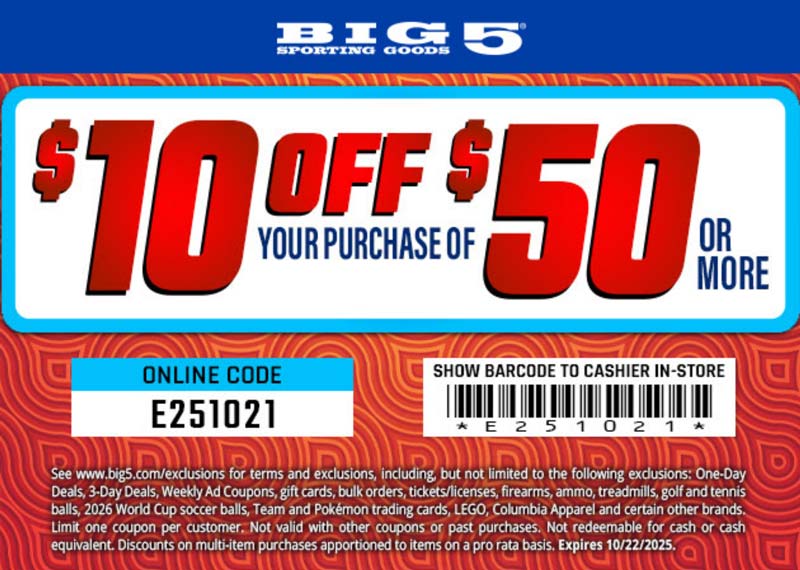Big 5 coupons & promo code for October 2025