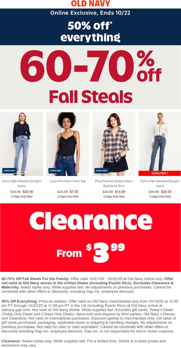 Old Navy coupons & promo code for October 2025