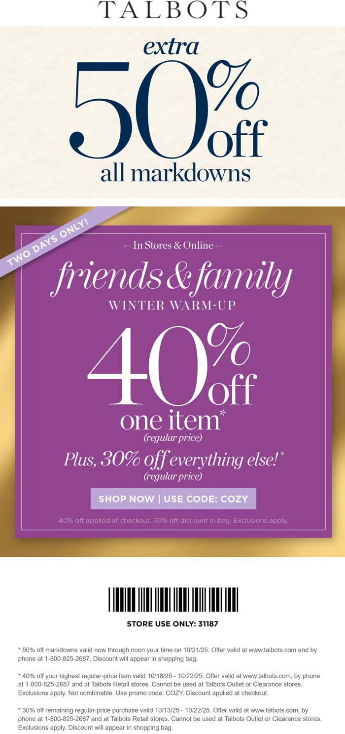 Talbots coupons & promo code for October 2025
