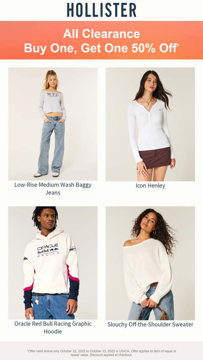 Hollister coupons & promo code for October 2025