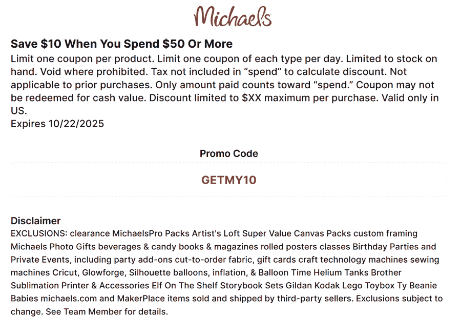 Michaels coupons & promo code for October 2025