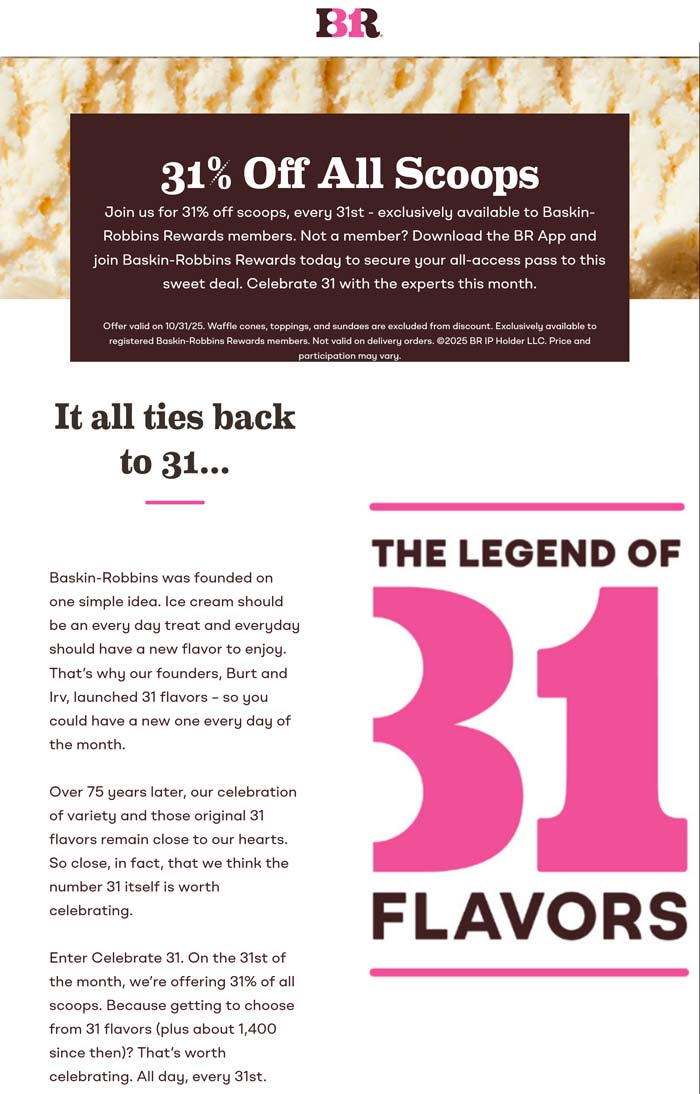 Baskin Robbins coupons & promo code for October 2025