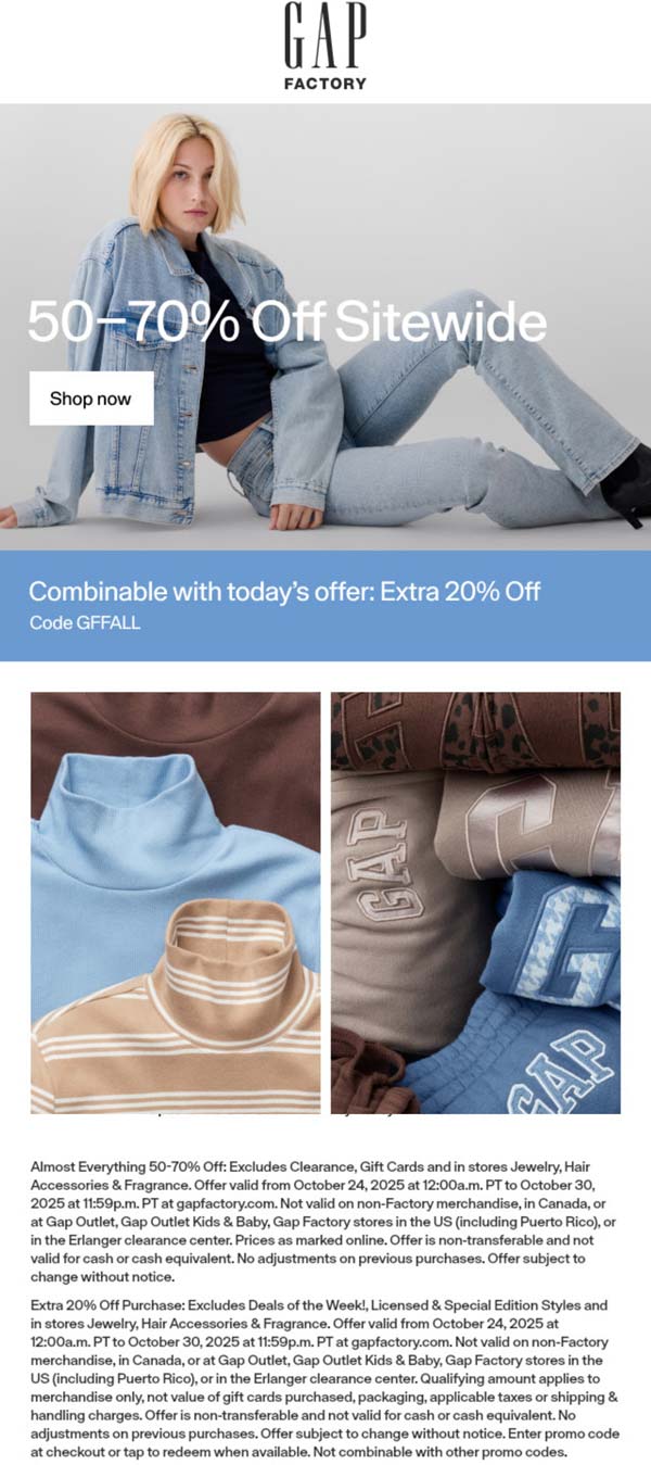 Gap Factory coupons & promo code for October 2025