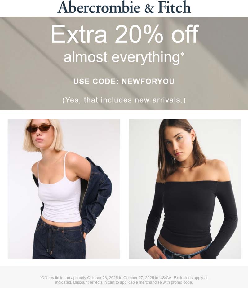 Abercrombie & Fitch coupons & promo code for October 2025