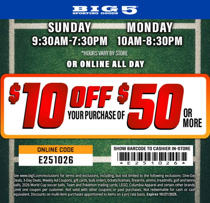Big 5 coupons & promo code for October 2025