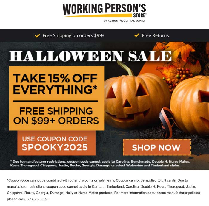 The Working Persons Store stores Coupon  15% off at The Working Persons Store via promo code SPOOKY2025 #theworkingpersonsstore 