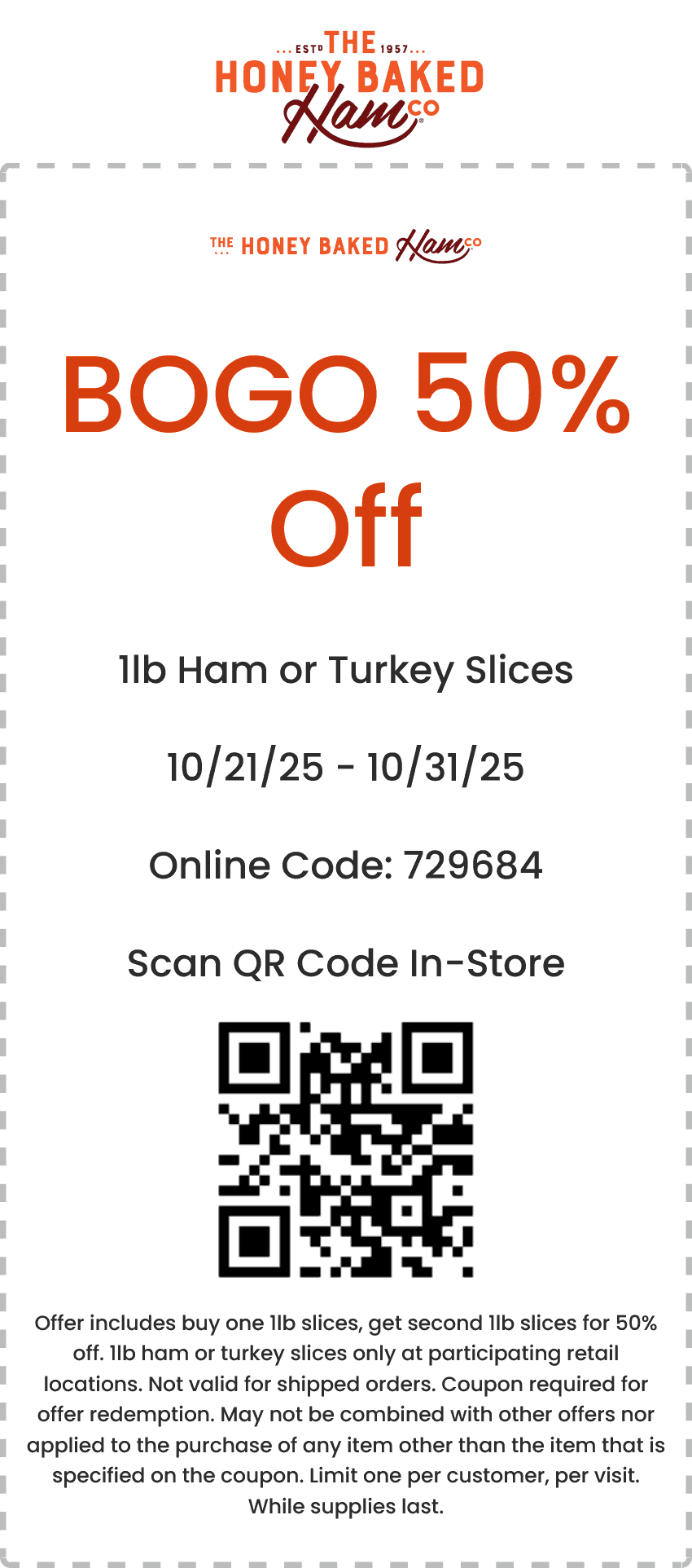 HoneyBaked coupons & promo code for October 2025