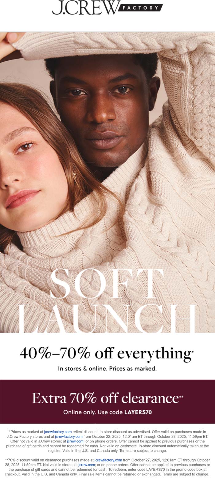 J.Crew Factory coupons & promo code for October 2025