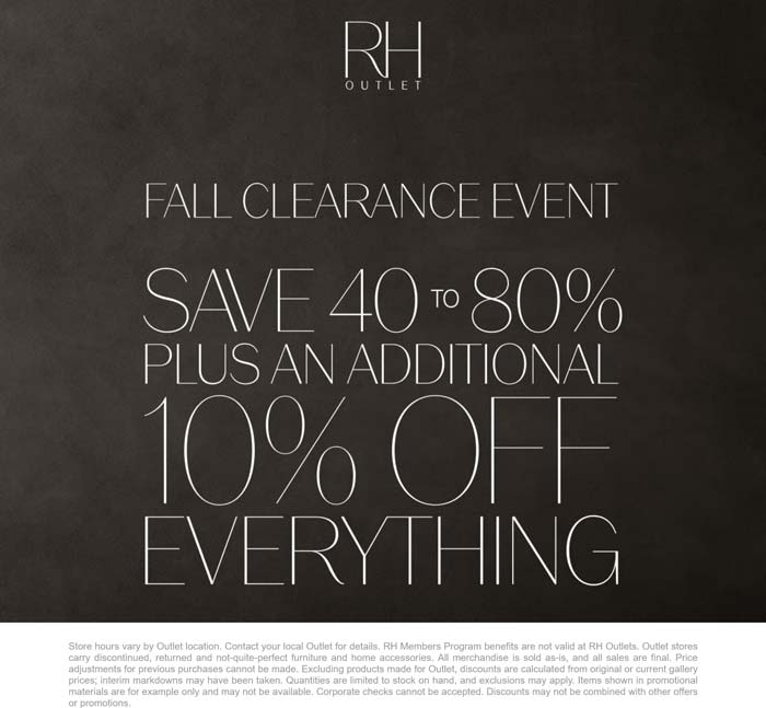 RH Outlet 50-90% off everything at RH Outlet #rhoutlet  RH Outlet stores Coupon  50-90% off everything at RH Outlet #rhoutlet