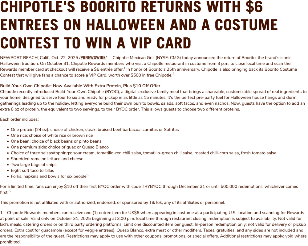 Chipotle $6 entree in costume Friday at Chipotle #chipotle  Chipotle restaurants Coupon  $6 entree in costume Friday at Chipotle #chipotle