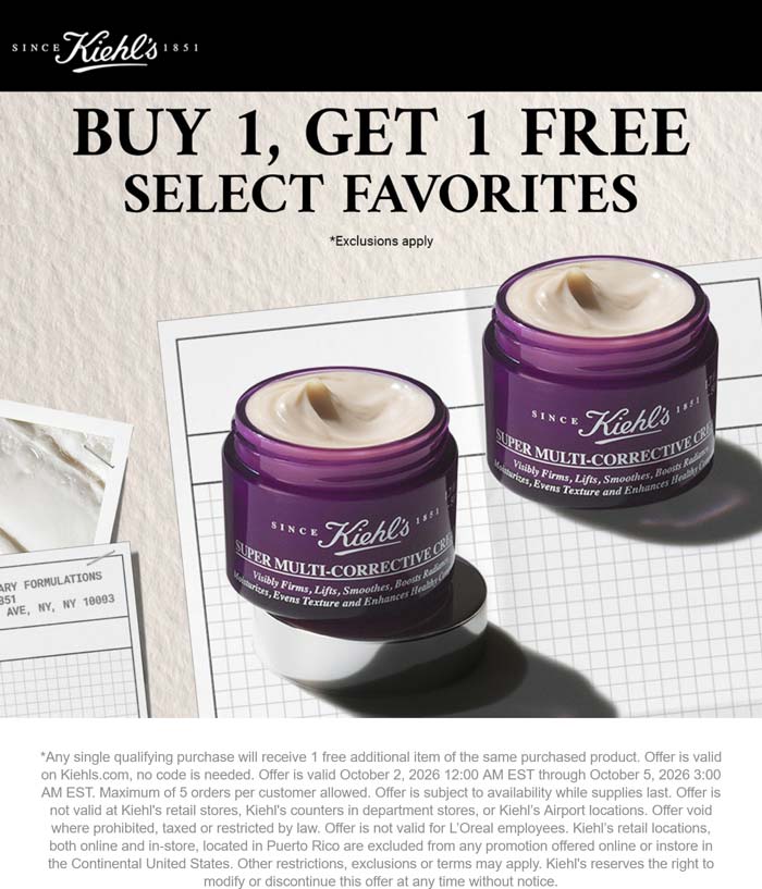 Kiehls stores Coupon  Second favorite free online at Kiehls #kiehls 