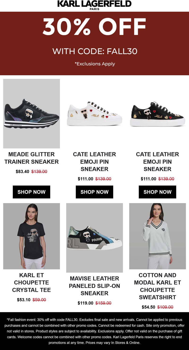 Karl Lagerfeld stores Coupon  30% off at Karl Lagerfeld via promo code FALL30 #karllagerfeld 